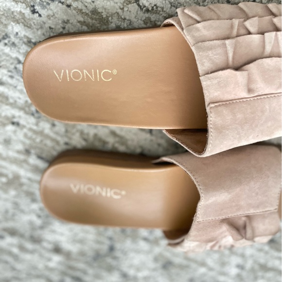 Vionic Roni Rose Suede Orthotic Slide Sandals Size 7.5 Ruffled Boho Comfort - Picture 4 of 8